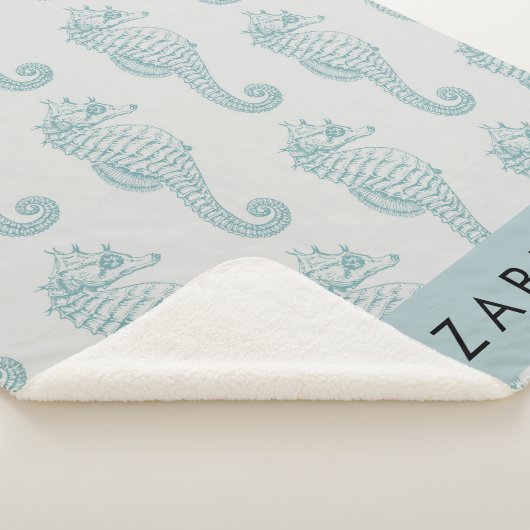 Tropische paarden, zeepaardpatroon, Jouw naam Sherpa Deken (3/4)