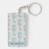 Tropische paarden, zeepaardpatroon, Jouw naam Sleutelhanger (achterkant)