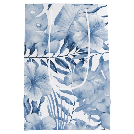 Tropische paarse blauwe bloemen bruids douche medium cadeauzakje (Achterkant)