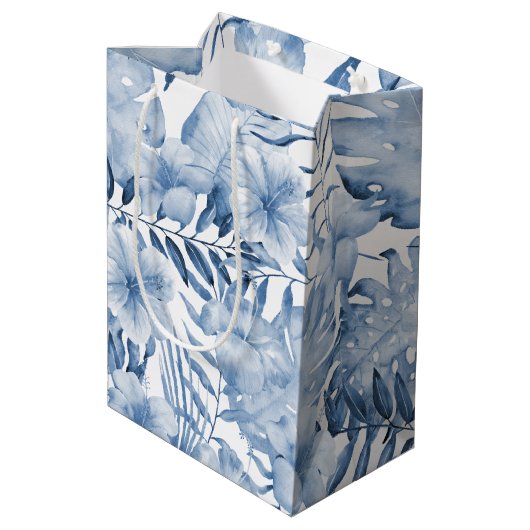 Tropische paarse blauwe bloemen bruids douche medium cadeauzakje (Achterkant Gekanteld)