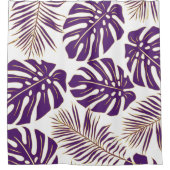 Tropische paarse en goudmonstera- en palmbladeren douchegordijn (Voorkant)