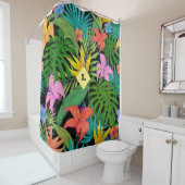 Tropische Paarse en groene botanische bloemen Douchegordijn (In situ)
