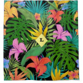 Tropische Paarse en groene botanische bloemen Douchegordijn (Voorkant)