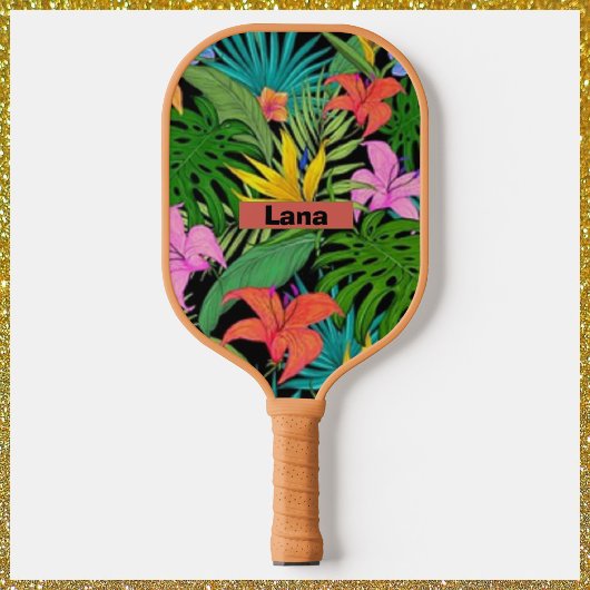 Tropische Paarse en groene botanische bloemen Pickleball Paddle
