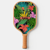 Tropische Paarse en groene botanische bloemen Pickleball Paddle (Achterkant)