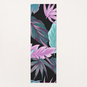 Tropische paarse en turquoise botanische bladeren yogamat
