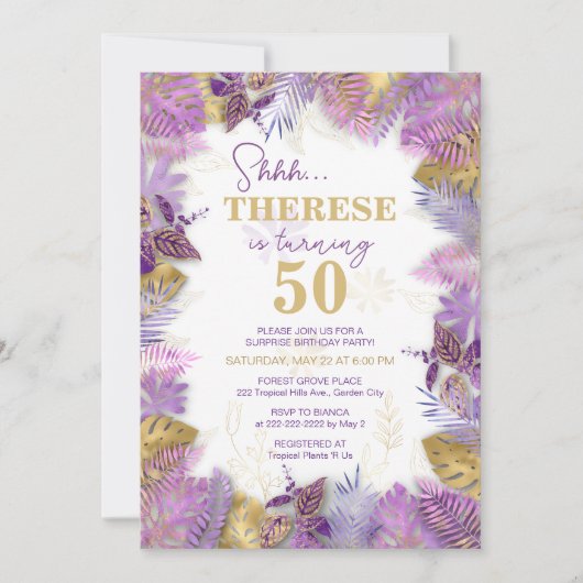 Tropische Paarse goudverrassingen 50e verjaardag Kaart (Voorkant)