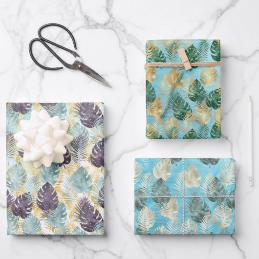 Tropische Paarse groene bladeren Inpakpapier Vel (Voorkant)