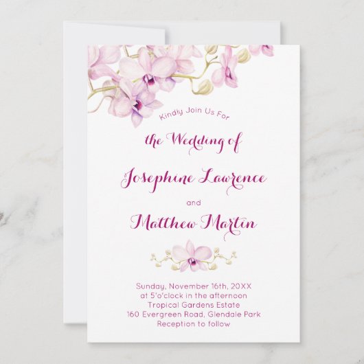 Tropische Paarse Orchidee bloem bruiloft uitnodigi Kaart (Voorkant)