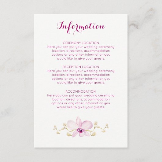 Tropische Paarse Orchidee Bloemen Informatie Kaart (Voorkant)