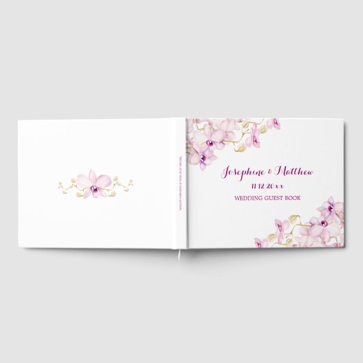 Tropische Paarse orchidee bloemenbruiloft Gastenboek (Volledig)