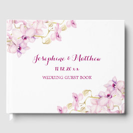 Tropische Paarse orchidee bloemenbruiloft Gastenboek