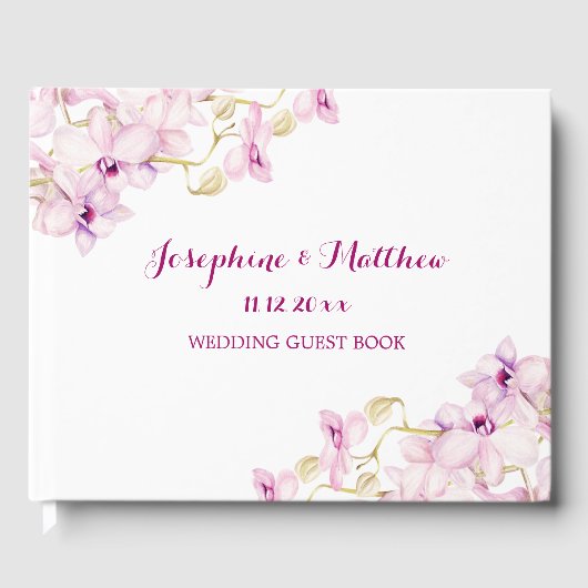 Tropische Paarse orchidee bloemenbruiloft Gastenboek (Voorkant)