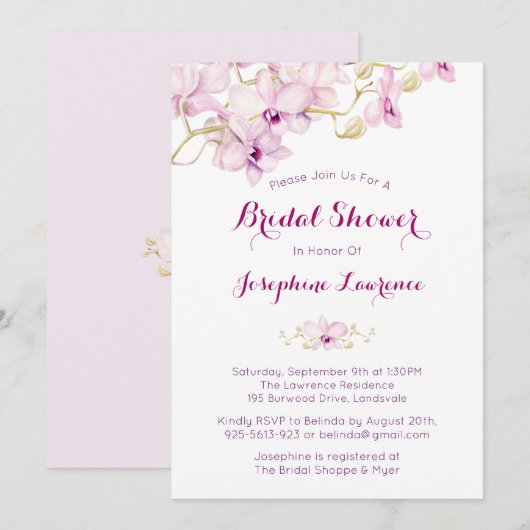 Tropische Paarse Orchidee Bridal Shower Invitation Kaart (Voorkant / Achterkant)