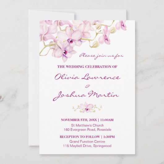 Tropische Paarse Orchidee bruiloft uitnodiging (Voorkant)