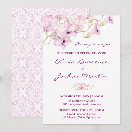 Tropische Paarse Orchidee bruiloft uitnodiging (Voorkant / Achterkant)