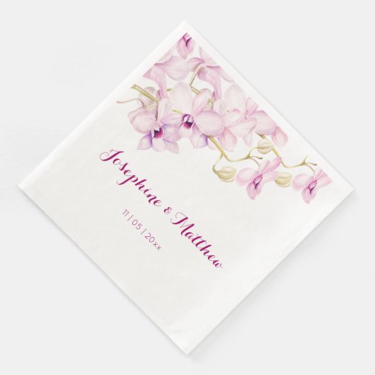 Tropische Paarse Orchidee Waterverf Bruiloft Servetten (Hoek)