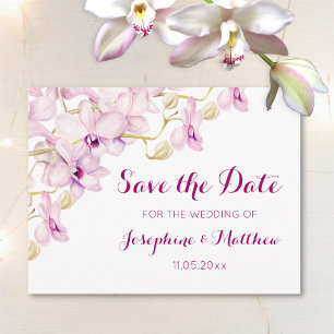 Tropische Paarse Orchideeën Floral Save the Date Aankondigingskaart