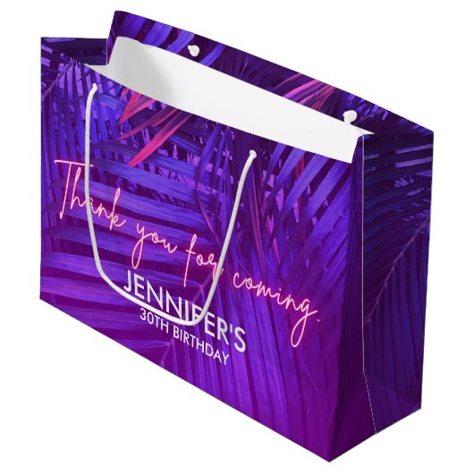 Tropische paarse palmblad grote cadeautas (Voorkant Gekanteld)