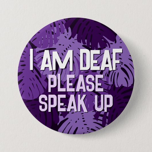 Tropische Paarse palmbladeren Ik ben doof Ronde Button 7,6 Cm (Voorkant)