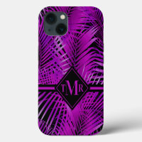 Tropische paarse palmboom met monogram