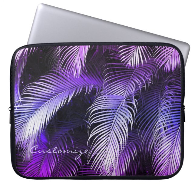 Tropische Paarse palmkleppen voor laptophoes Laptop Sleeve (Voorkant)