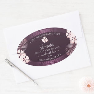 Tropische Paarse productlabels: witte bloemen Ovale Sticker