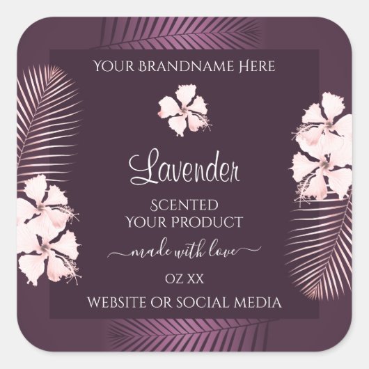 Tropische Paarse productlabels: witte bloemen Vierkante Sticker (Voorkant)