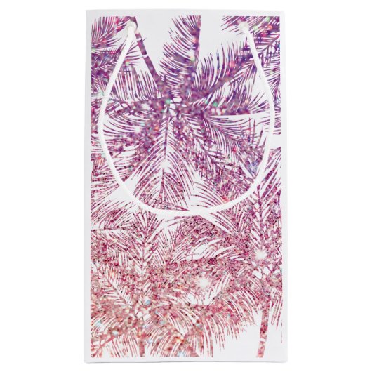 Tropische Paarse/roze Glitter Palms Gift Bag Klein Cadeauzakje (Achterkant)