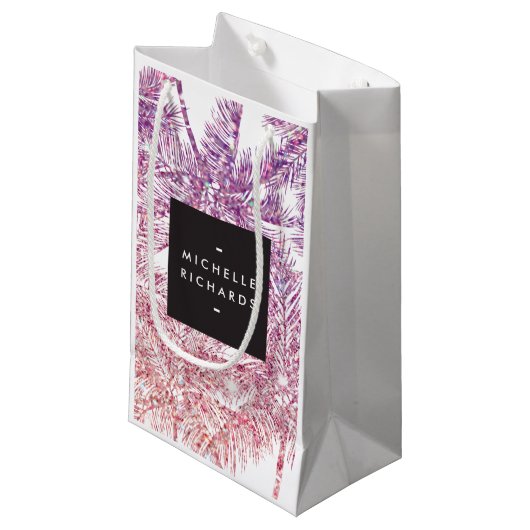 Tropische Paarse/roze Glitter Palms Gift Bag Klein Cadeauzakje (Voorkant Gekanteld)