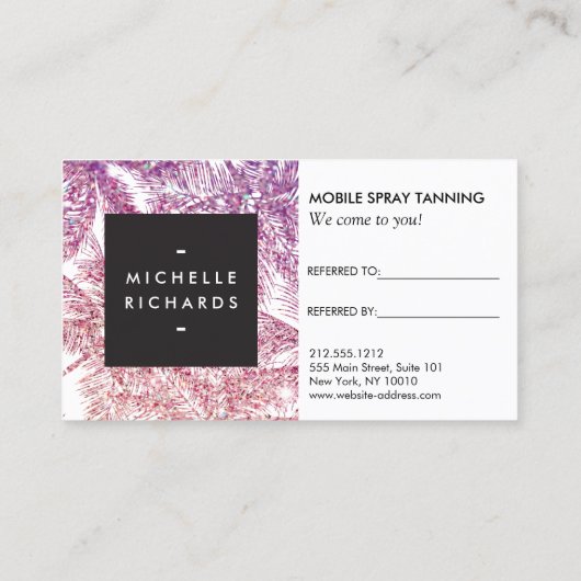 Tropische Paarse/roze Glitter Palms Referral Kaart (Achterkant)