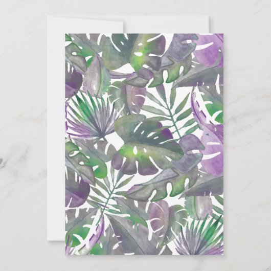 Tropische Paarse Waterverf bruiloft Kaart (Achterkant)