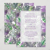 Tropische Paarse Waterverf bruiloft Kaart (Voorkant / Achterkant)