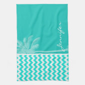 Tropische palm; Aqua Color Chevron Theedoek (Verticaal)