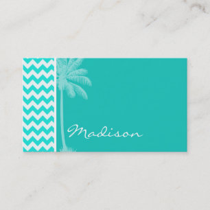 tropische palm; Aqua Color Chevron Visitekaartje