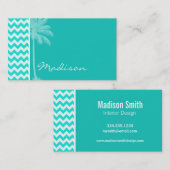 Tropische palm; Aqua Color Chevron Visitekaartje (Voorkant / Achterkant)