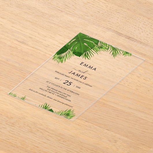 Tropische Palm Beach Acryl Uitnodiging (Laagn)
