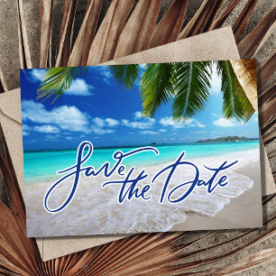 Tropische Palm Beach Bestemming Trouwfoto Save The Date