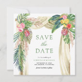 Tropische Palm Beach Boho Pampas Boog Huwelijk Save The Date (Voorkant)