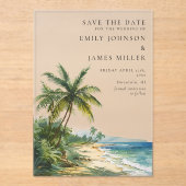 Tropische Palm Beach bruiloft Save the date Acryl Uitnodigingen (Voorkant)