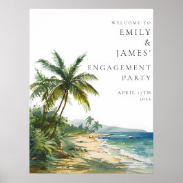 Tropische Palm Beach Engagement Party Welkomstbord Poster