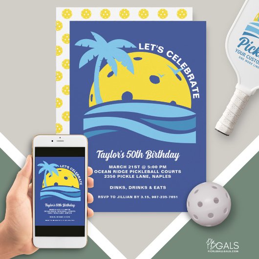 Tropische Palm Beach Ocean Pickleball Party Kaart