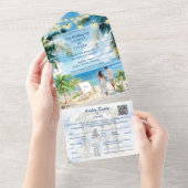 Tropische Palm Beach QR Code Ocean Locatie All In One Uitnodiging (Afscheurbaar)