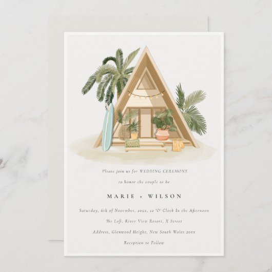 Tropische Palm Beach Shack Bruiloft QR Code RSVP Kaart (Voorkant / Achterkant)