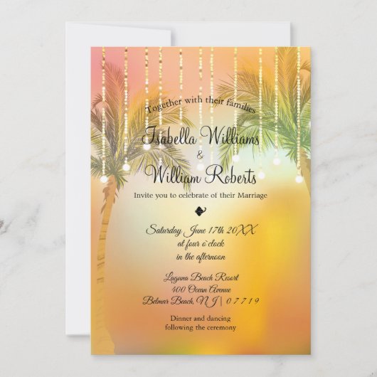 Tropische Palm Beach String Lights bruiloft Kaart (Voorkant)