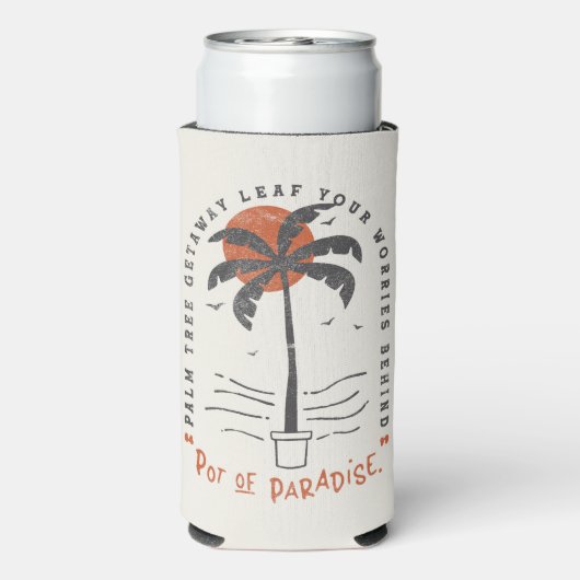 Tropische Palm Beach Vibes Zomer Zon Retro Seltzer Blikjeskoeler (Seltzer Achterkant)