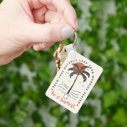 Tropische Palm Beach Vibes Zomer Zon Retro Sleutelhanger (Hand)