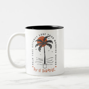 Tropische Palm Beach Vibes Zomer Zon Retro Tweekleurige Koffiemok