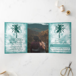 Tropische Palm Beach Wedding Suite Drieluik Uitnodiging