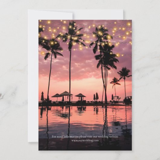 Tropische Palm Beach Zomer Zonsondergang Huwelijk Kaart (Achterkant)